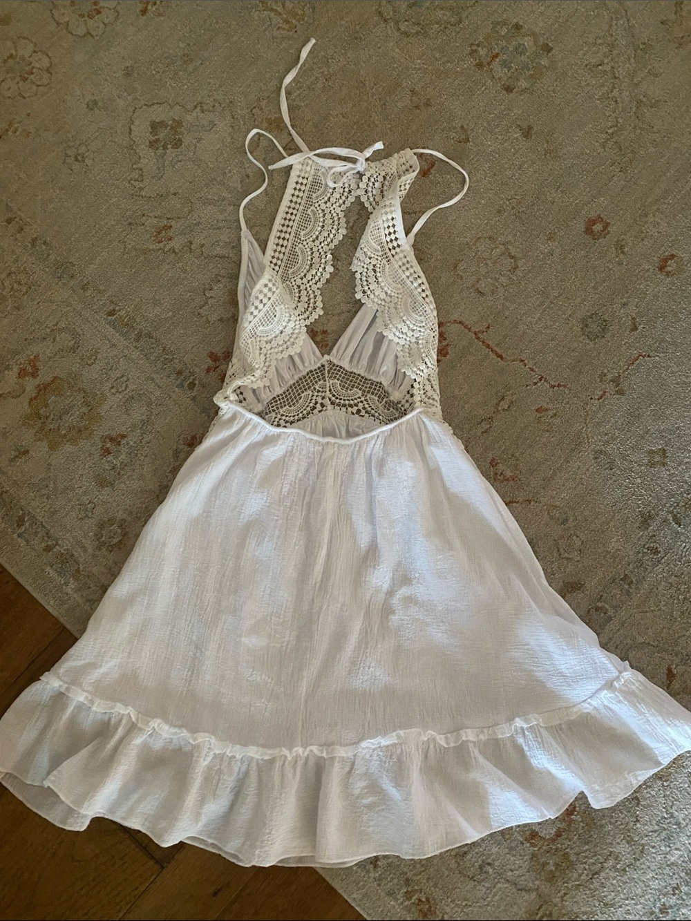 Ecowish White Halter Lace Trim Dress - Picture 2 of 4
